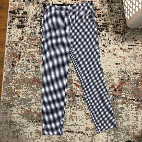 Zara Blue and White Gingham Trousers with Elastic Waist - Picture 1 of 4
